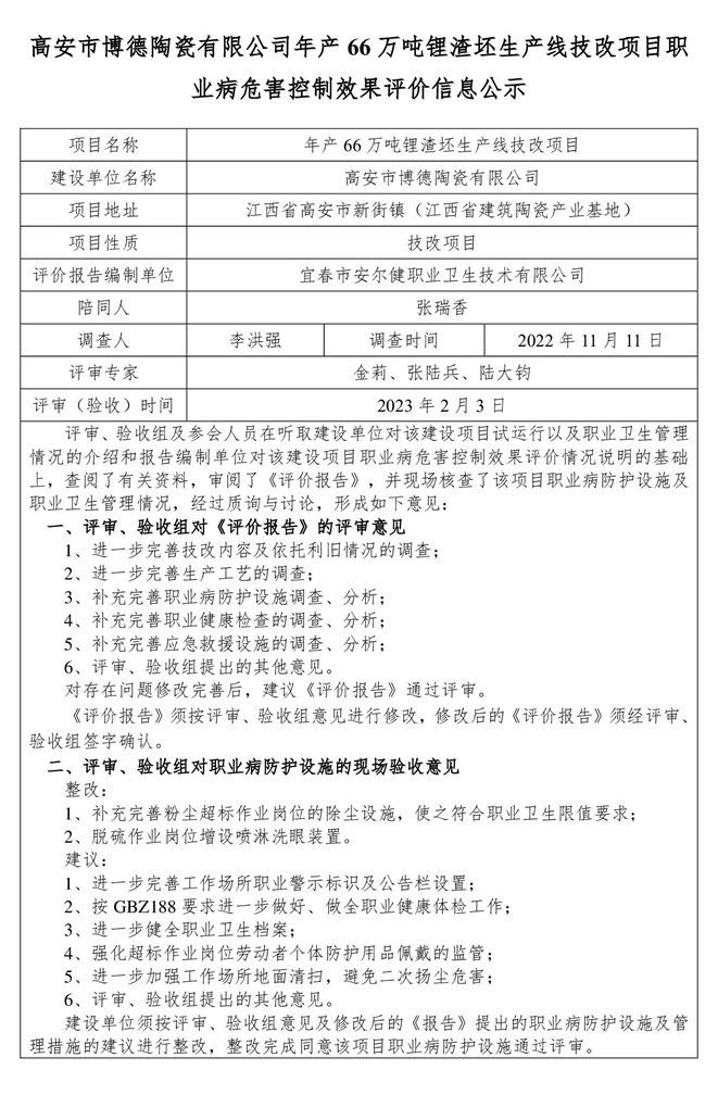 高安市博德陶瓷有限公司年產(chǎn)66萬噸鋰渣坯生產(chǎn)線技改項(xiàng)目 建設(shè)項(xiàng)目職業(yè)病危害控制效果評價(jià)信息公示-1.jpg